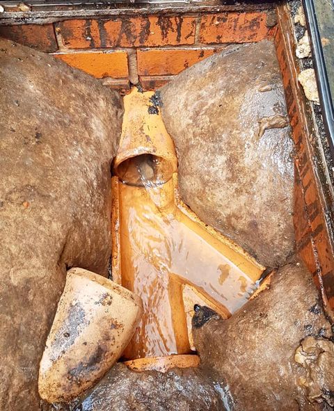 Drain pipes exposed for work